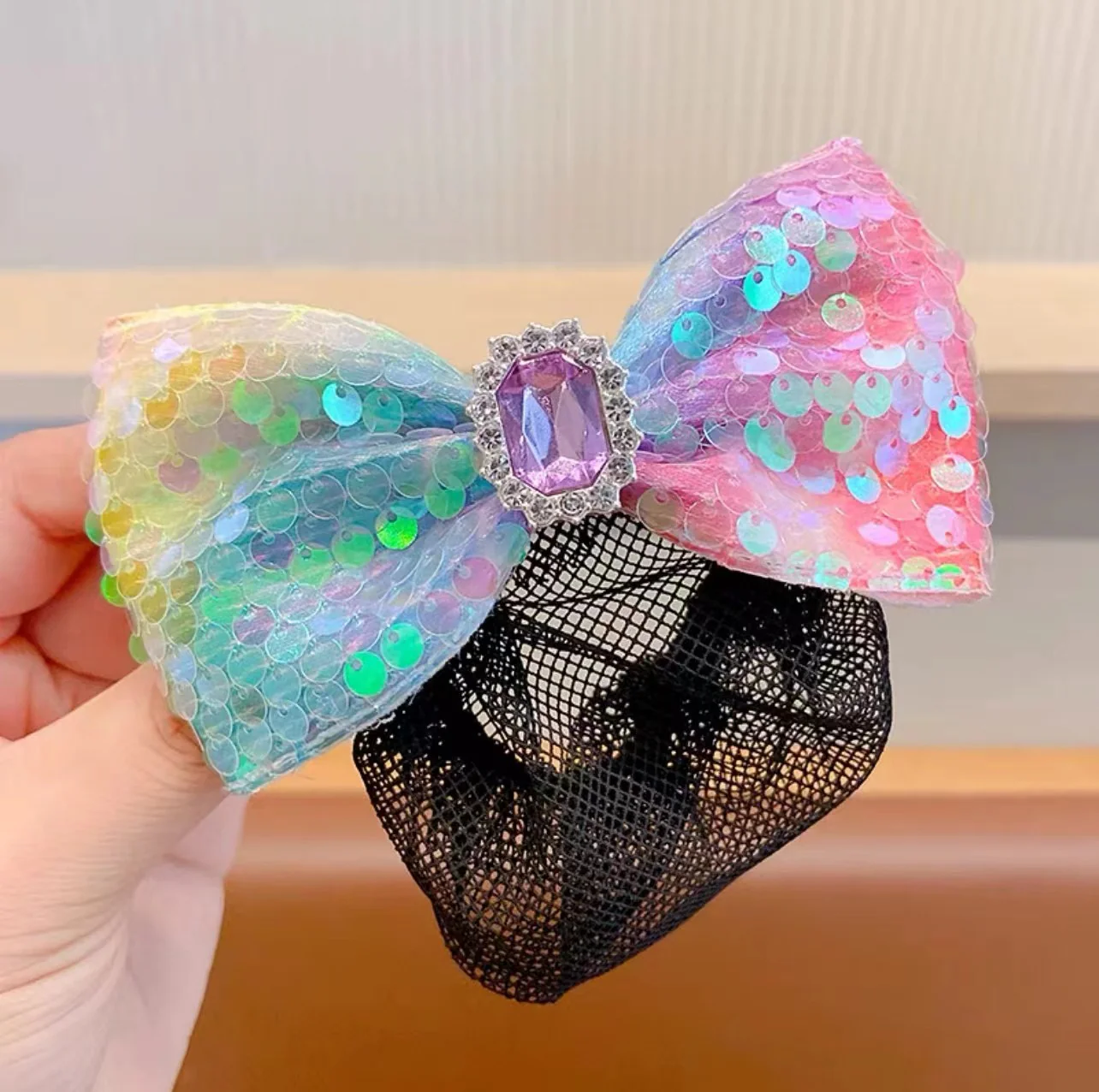 2Pcs Bow Multicolored sequin net Girl's hair croquette hairpin - Image 4